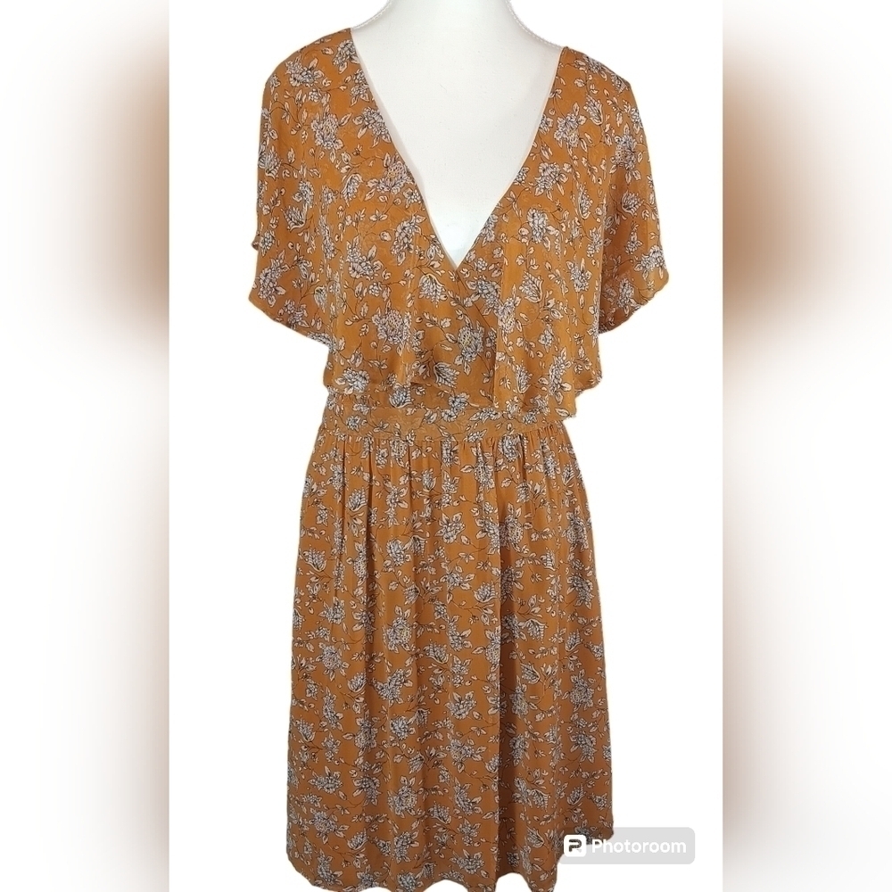 NWT Forever 21+ Plus Mustard Floral Bell-Sleeve Sexy  Mini Dress 3X